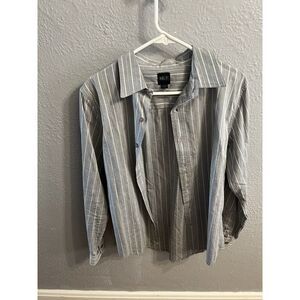 BKE‎ Buckle Button Shirt Mens White Gray Striped Long Sleeve Size Small